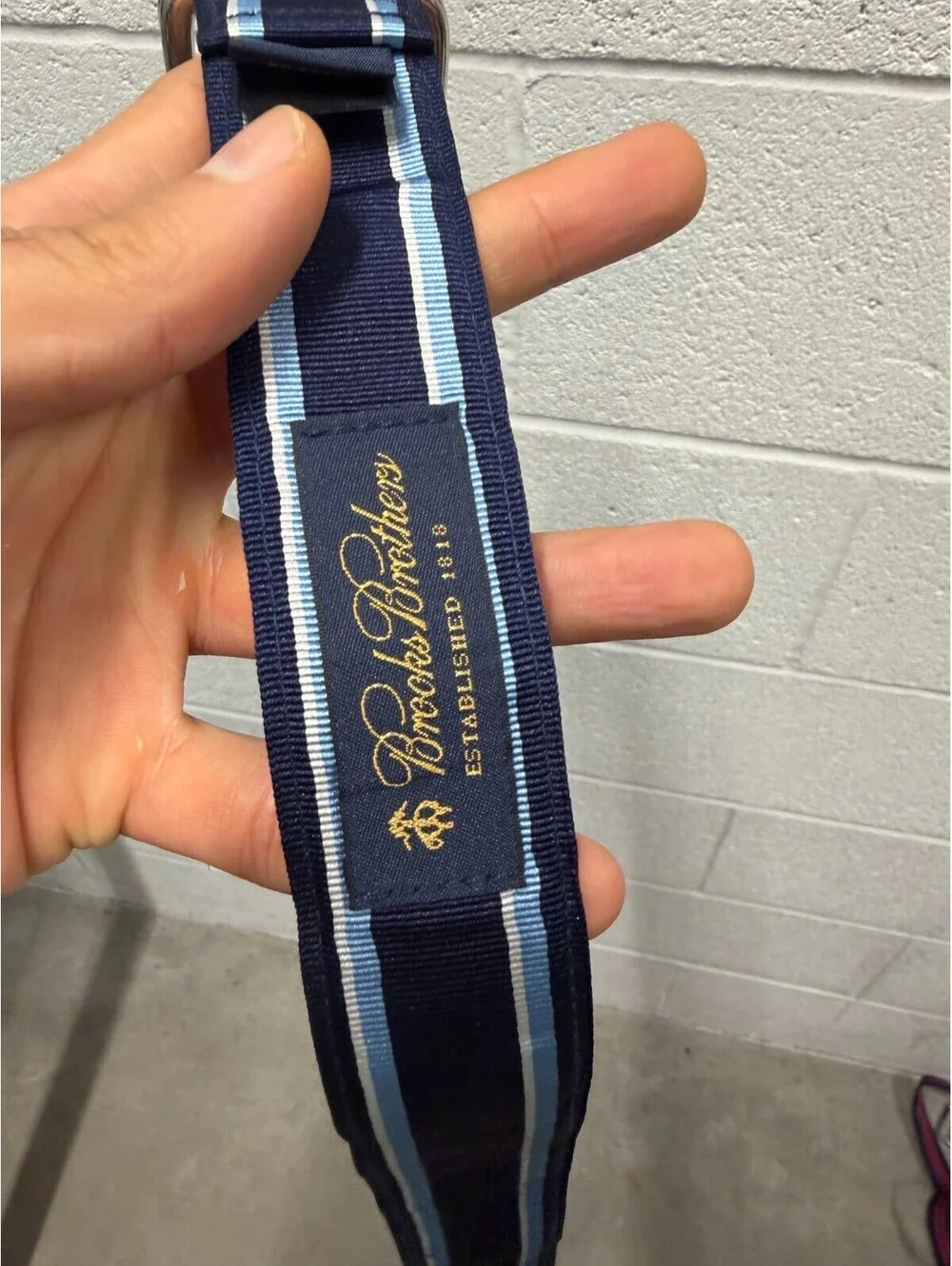 Brooks Brothers Ribbon Belt Mens L Blue White Navy Repp Stripe Grosgrain Casual